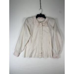 Classic Directions Blouse Womens Petite 12 White Embroidered Long Sleeve Top